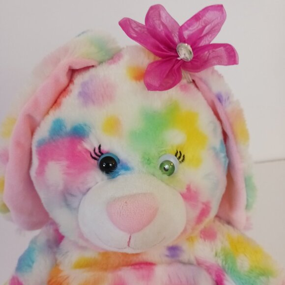 Build A Bear Bunny Rabbit Tie Dye 17 Plush Rainbow Pastel Flower Mismatched Eyes - Picture 2 of 8